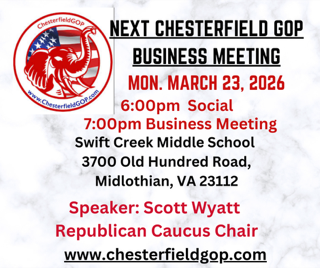 March CHESTERFIELD GOP BUSINESS MEETING 2026 Event Banner